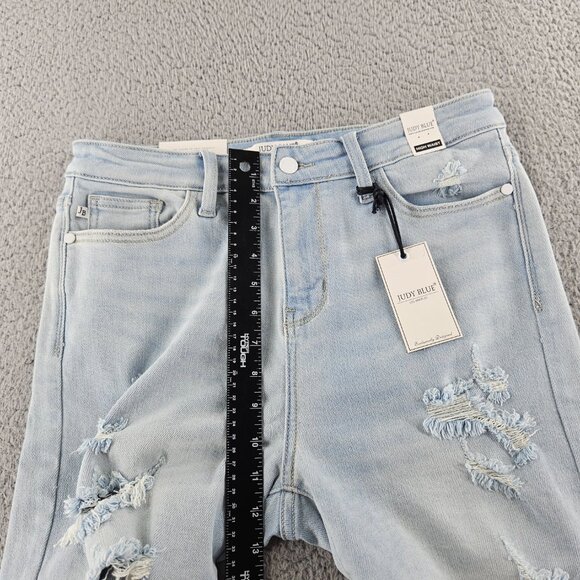Judy Blue Shorts Womens Large Light Blue High Waist Distressed‎ Denim Raw Hem - Picture 10 of 16